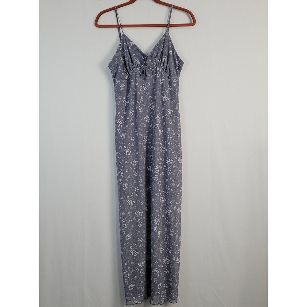 No Comment floral spaghetti strap dress sz XL blue gray 90s Y2K cottagecore mesh